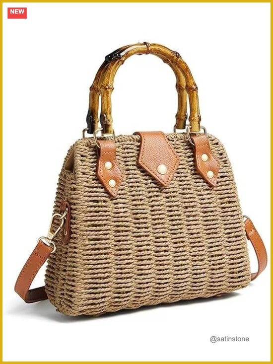 Handbags - Handwoven Straw Crossbody Bag Summer Boho Beach Purse With Magnetic Closure